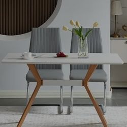 Set of 2-Modern Mid Century Gray PU Leather High Back Upholstered Armless Dining Chairs with Metal Pipe Chrome Legs