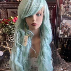 Turquoise / Light Blue Long Wig Costume Cosplay Dress Up Halloween Peluca