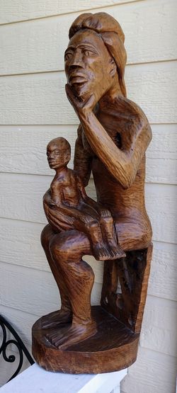 Hand Carved Wood Mother & Child 