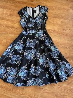Pinup Couture Black Blue Floral Rose Dress XL