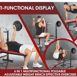 OPPSDECOR 8-in-1 Foldable Weight Bench Set with Squat Rack, Adjustable Bench Press Home Gym System for Full-Body Workout, Flat Incline Decline Sit Up 