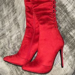Red Velvet Thigh High Boots