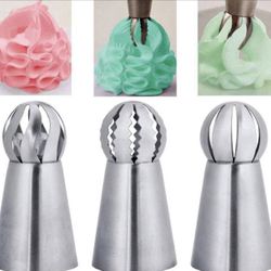 3 Pcs Russian Stainless Steel Sphere Ball Shaped Icing Piping Nozzles Pastry Tip
