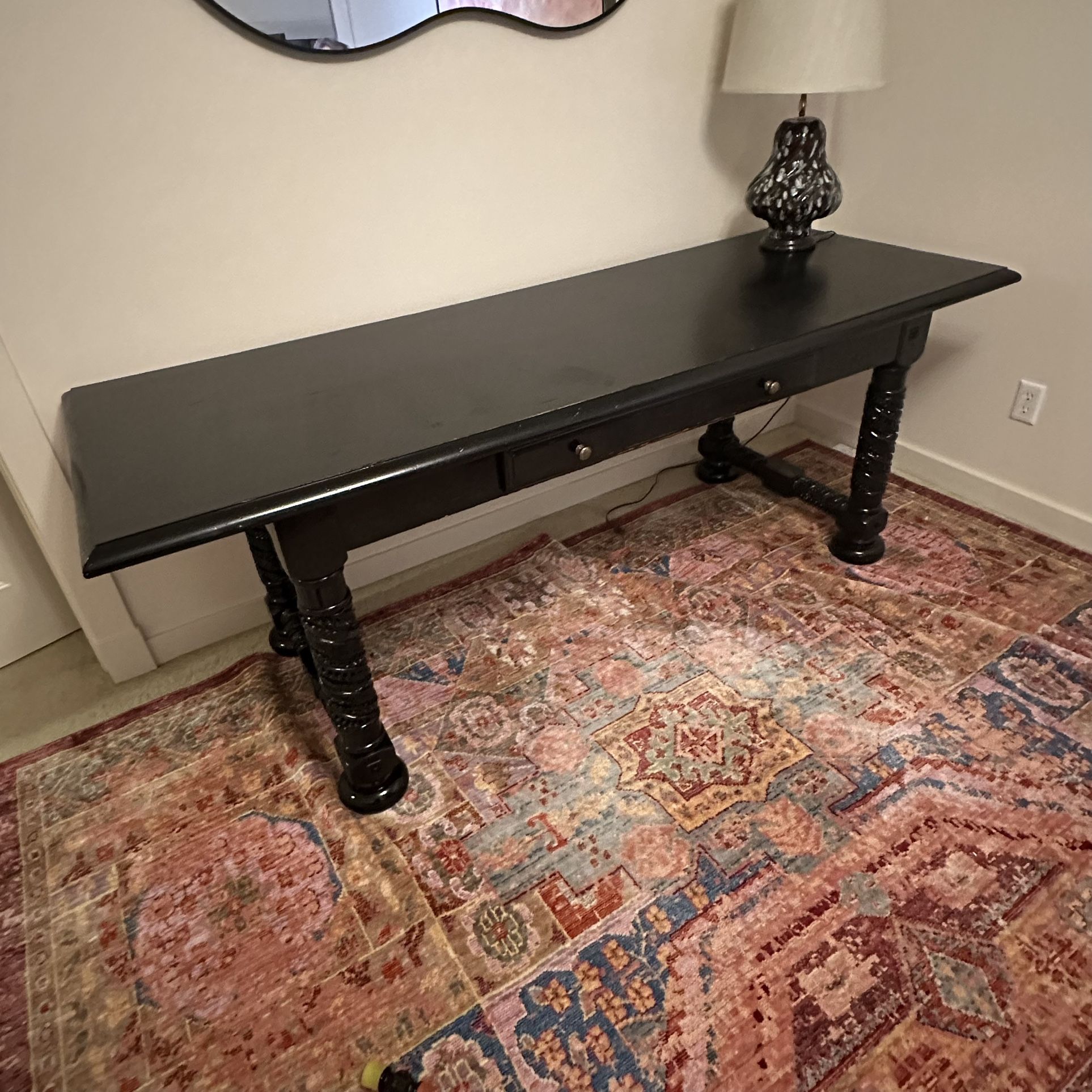 Large Wooden Desk Table With Drawer Ornate Carved Legs