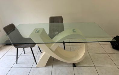 Modern Glass Dining Table with Designer White Pedestal Base
