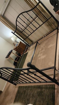 Black Mat Metal Cal King Bed Frame with Headboard