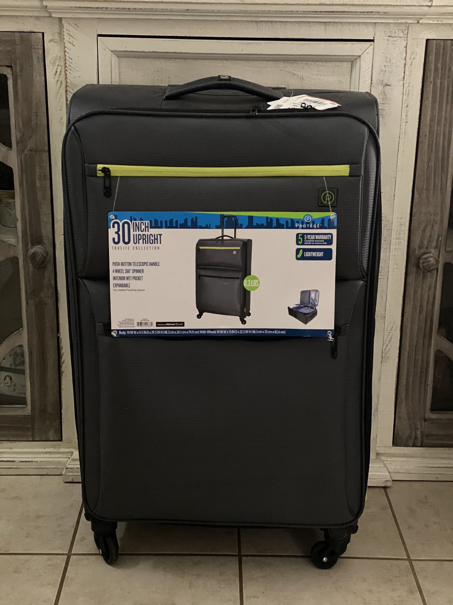 Brand New Protege Trulite 30" Lightweight Checked Luggage Gray , 30" x 12" x 19", 9lbs