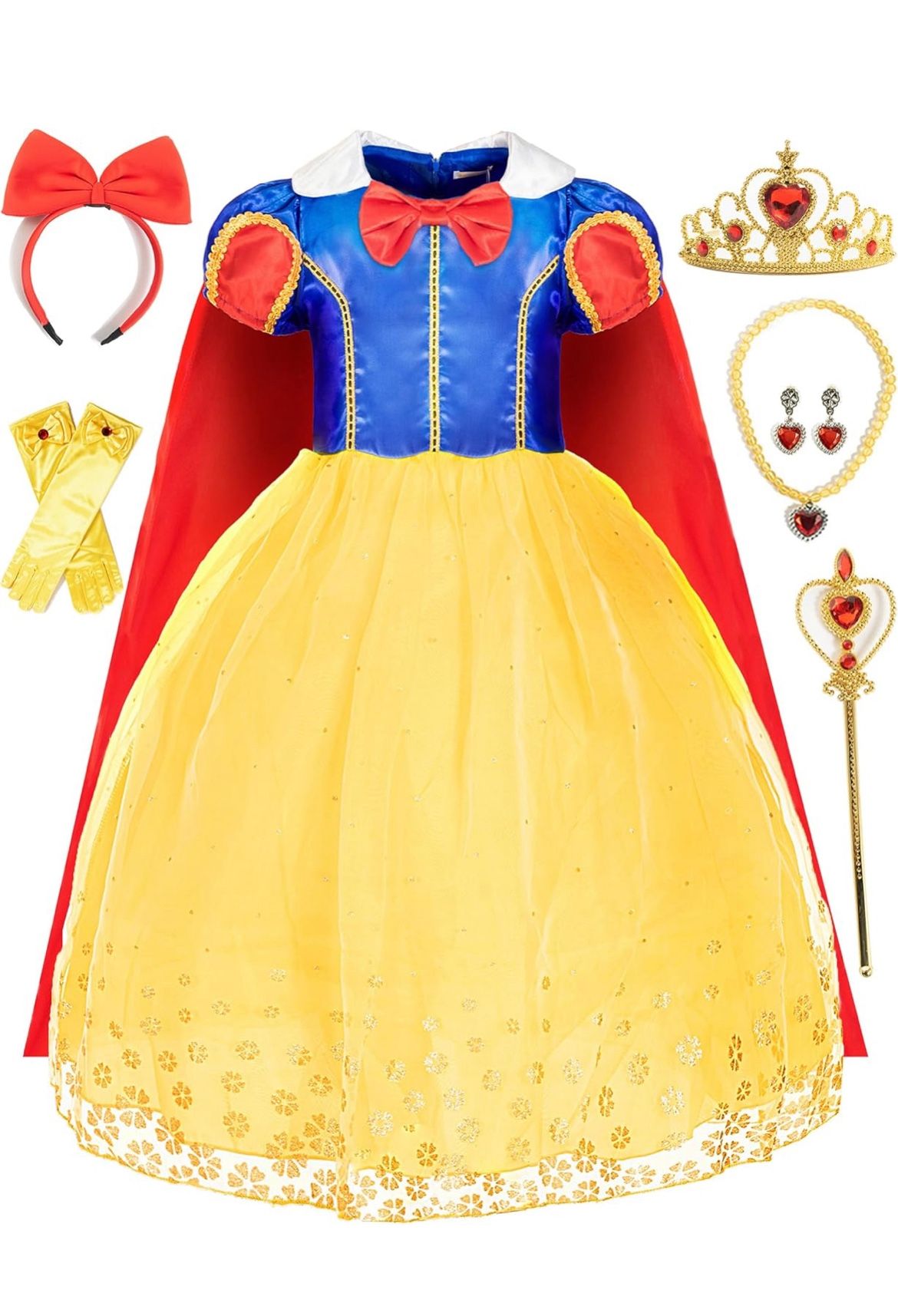 Snow White Disney Princess Kids Cosplay Costume w/Accessories, Size 6-7 *NEW*