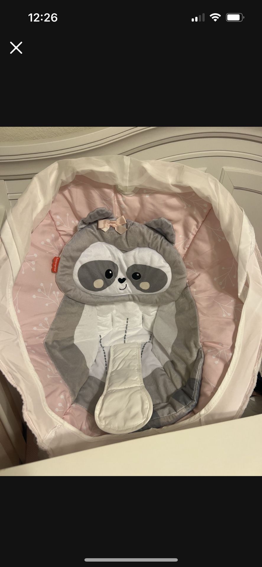 Pink Fisher-Price Baby Raccoon Swing Cover. Brand new for only $15 Or Best Offer