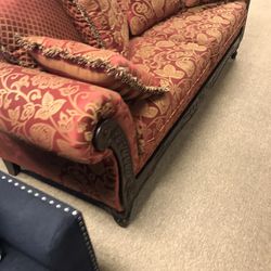 Wood Accent Red Couch On Sale