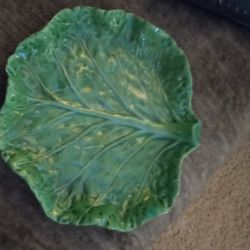 Antique Majolica Cabbage Leaf Plate