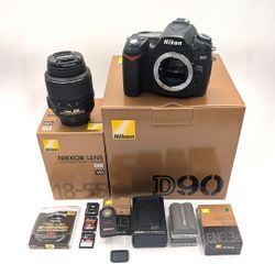 Nikon D90 Camera + 18-55mm Nikon Lens, Batteries, SD Cards