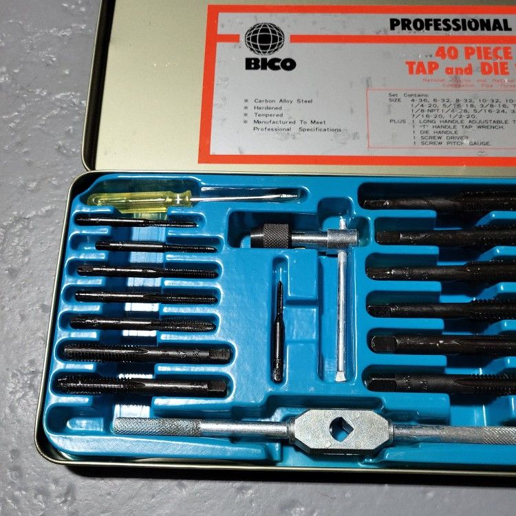 BICO VINTAGE 40 pieces Tap Die Set Compete in aluminum Case Made In Japan