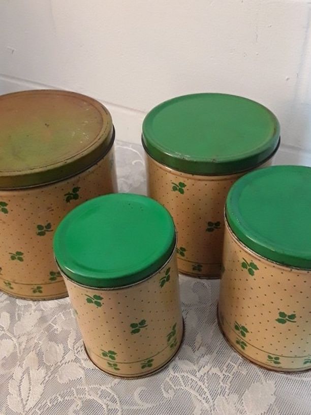 4 Vtg Green Canisters