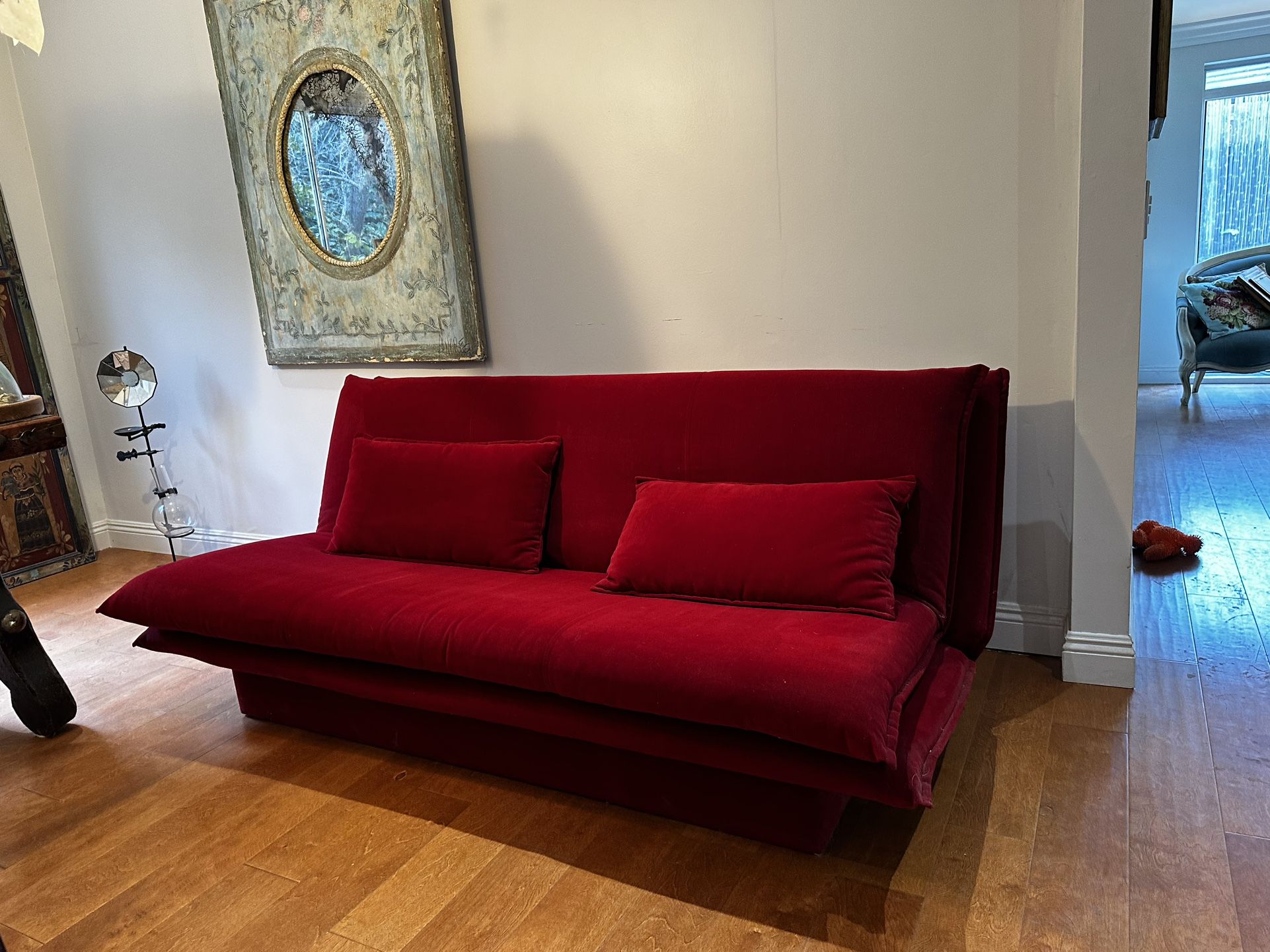 Beautiful Modern Red Velvet Sleeper Couch 