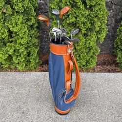 Vintage Hot-Z Leather Golf Bag + 12 Clubs Set (Persimmon Ben Hogan Woods)