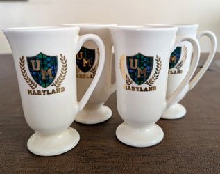 Set of 4 vintage University of Maryland collectible souvenir pedestal coffee mugs glazed cups