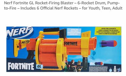 New Nerf Fortnite GL Rocket-Firing Blaster - 6-Rocket Drum, Pump-to-Fire - Includes 6 Official Nerf Rockets - for Youth, Teen,