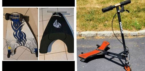 Fuzion  refiished Land Shark Spinner Knee Board $25.00.. OR  Razor Power Wing Scooter.$47.  HOLMDEL NJae