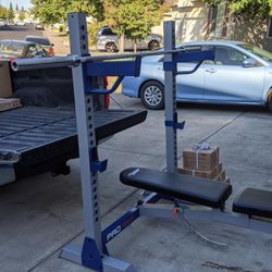 Dully Adjustable bench squat rack combo with 300lb Olympic weight set