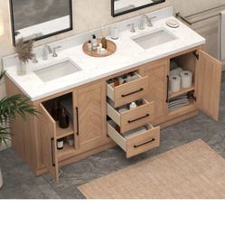 72” Vanity With Marble Countertop- Double Sinks 