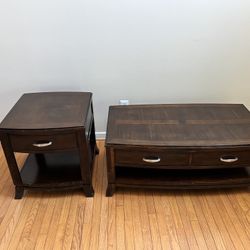 Downtown 1-Drawer End Table & Storage Cocktail Table with Casters