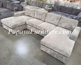 NEW Sectional Sofa and TWO CHAISE Lounge Lounger Set U Shape Modern BIG LARGE SALE Ashley style Discount Furniture Warehouse Clearance Closeout Dark B