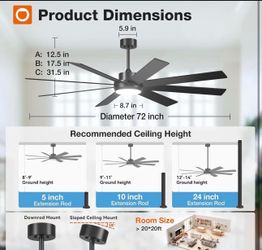 addlon 72 Inch Large Ceiling Fans with Lights, Black Ceiling Fan