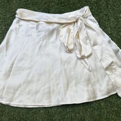 Reclaimed Vintage Satin Wrap, Skirt, Cream/Off-White, Silky Tie Waist, Miniskirt