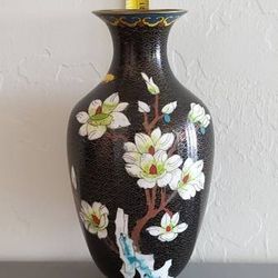 A Nice Vintage Cloisonné Brass Enamel Floral Vase (Black)