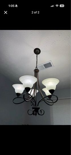 Chandelier Bronze with Faux Alabaster Glass,