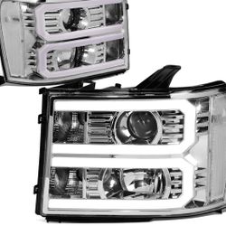 07-13 GMC Sierra Chrome Clear Dual LED Strip Headlights