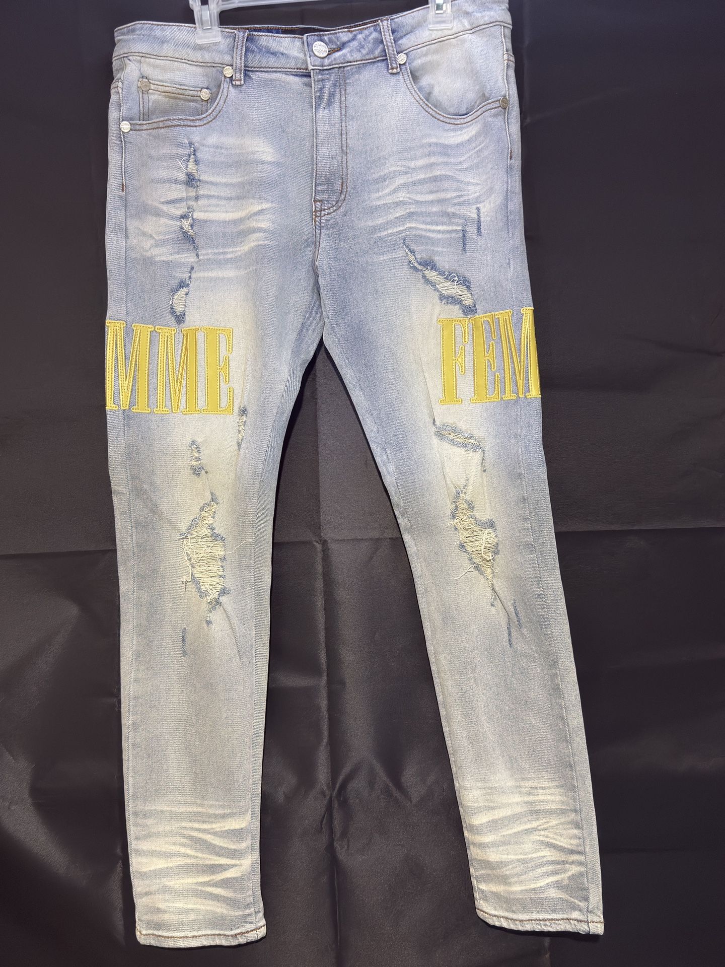 🔥 Homme + Femme Letterman Denim – Blue w/ Yellow – Size 34 – SOLD OUT 🔥