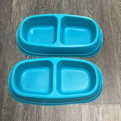 2 Sterilite Double Pet Dish In Turquoise
