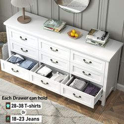 9 Drawer Triple Dresser for Bedroom, 63" Dresser TV Stand for TVs up to 75",Wide Chest of Drawers,Large Storage Long Dressers Organizer with Vintage P