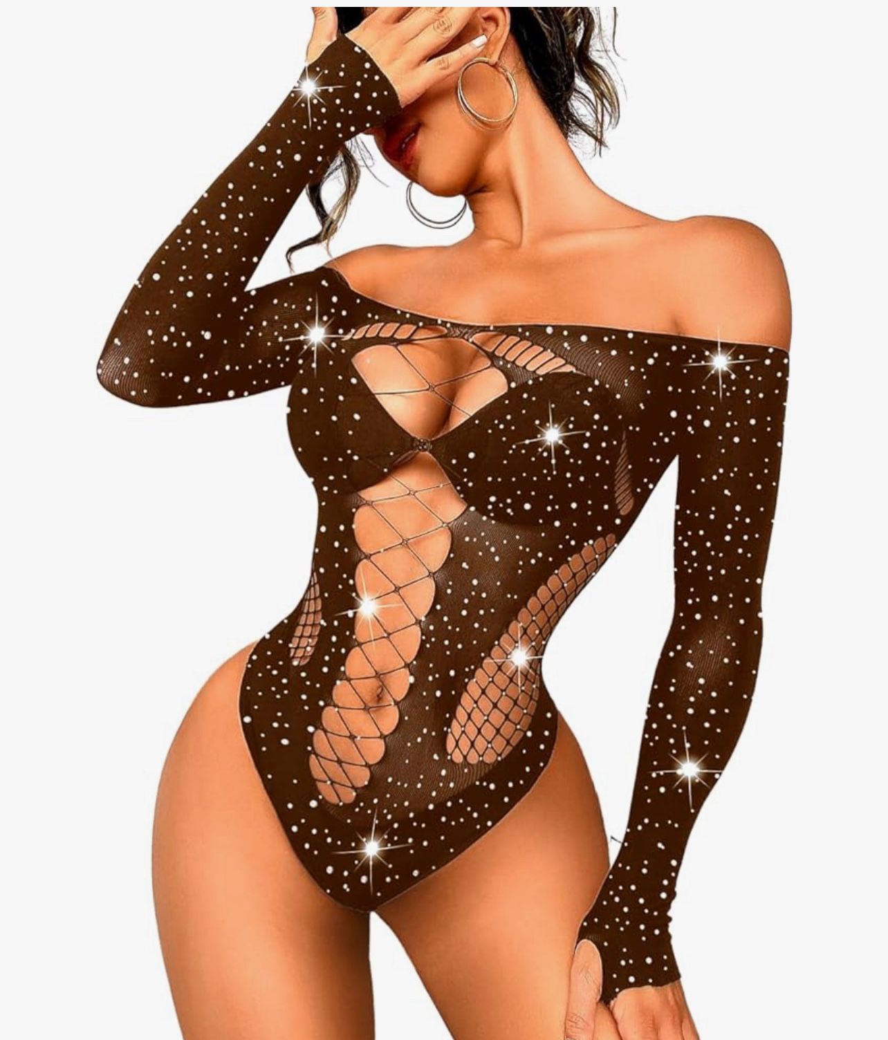 Black Rhinestone Bodysuit, Fits 0-16 Rave Outfits For Women, Exotic Dancer Sexy Tops, Fishnet Stripper Lingerie