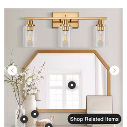 24 in. 3-Light Industrial Gold Vanity Light Fixtures for Bathroom with Clear Glass Shades