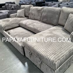 New in box. 120” Large sectional, Sectional sofa With Pull-out Bed, Sofabed, Sofa Bed, Sectional Couch, Corduroy Sectional,Plush Sectional Large Couch
