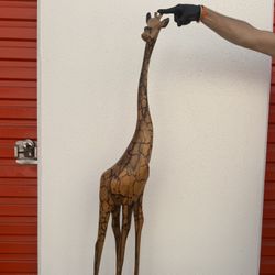 Large 5 Ft Hand Carved Wooden Giraffe Statue – 60” Tall