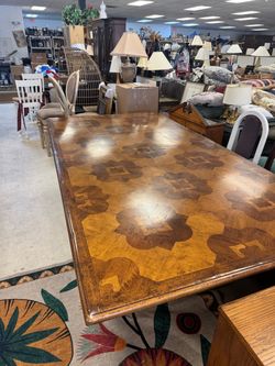 Large Wood Inlay Dining Table