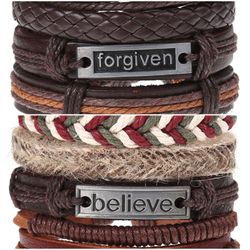 2 x Set Adjust. Size up to 9.5inc Leather Bracelet, (Forgiven-Believe_2)