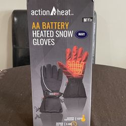 New action heat AA Battery Heated Snow Gloves 5 Hrs  Navy Rechargeable Fleece