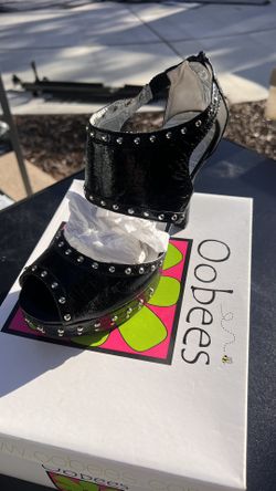 Oobees Black Silver Studded Platform Heels