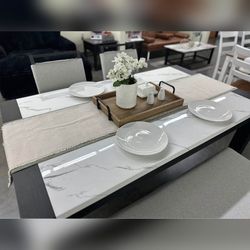 6PC Black and white marble top dining table set