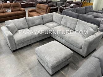 NEW Light Grey Fabric Modern Sectional Sofa and Ottoman Set Ashley Style  Corner Couch Discount Furniture Warehouse Clearance BIG SALE Many Colors