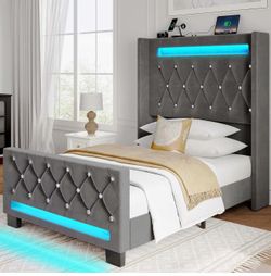 Tufted Queen Bed Frame w/ LED Lights and USBs