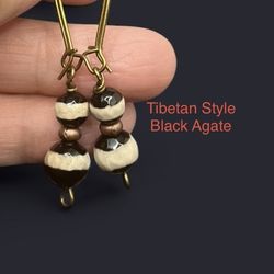Tibetan Style Agate Genuine Stone Handmade Earrings