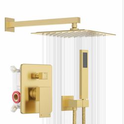 Gold Shower Head, Rainfall Shower System With 10 Inches Rain Shower Head, All Metal Shower Faucet Set With Shower Valve, Wall Mounted Shower Fixtures,