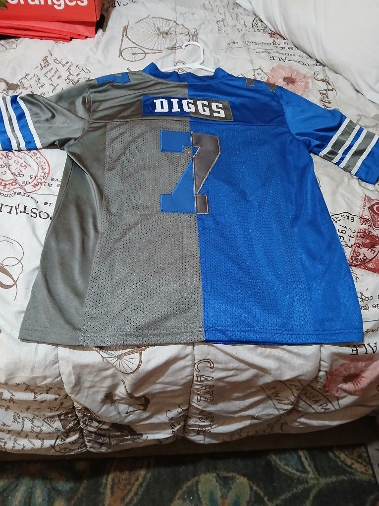 Custom Made Mitchell & Ness Detroit Lions Quandre Diggs Half And Half Adult Jersey. 