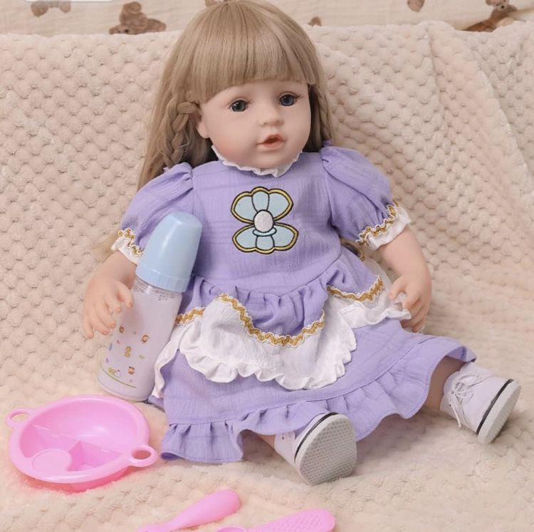 WERFLOT Lifelike Baby Dolls 18-inch Realistic Real Care Reborn Realistic Baby Doll with Purple Skirt Reborn Kids Toy for Girls and Boys